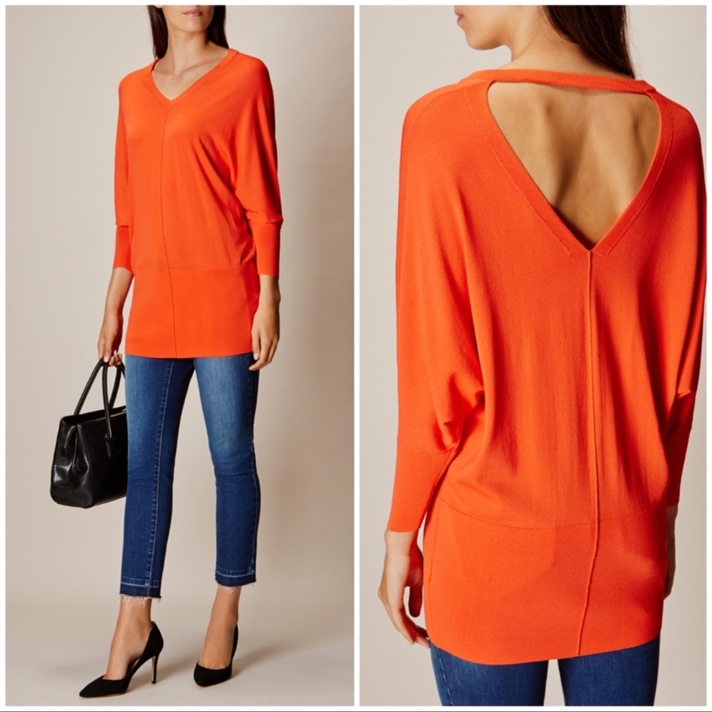 Karen Millen V Neck Tunic Knit Orange Top